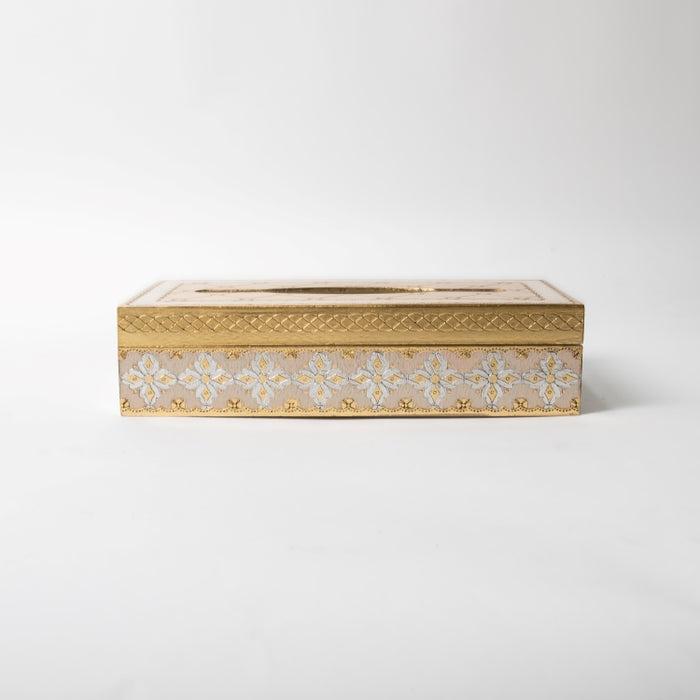 CALFUCCI WOODEN TISSUE BOX IVORY/GOLD (202140038)