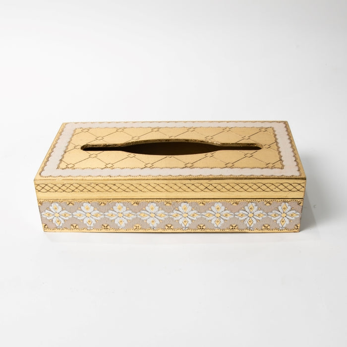 CALFUCCI WOODEN TISSUE BOX IVORY/GOLD (202140038)