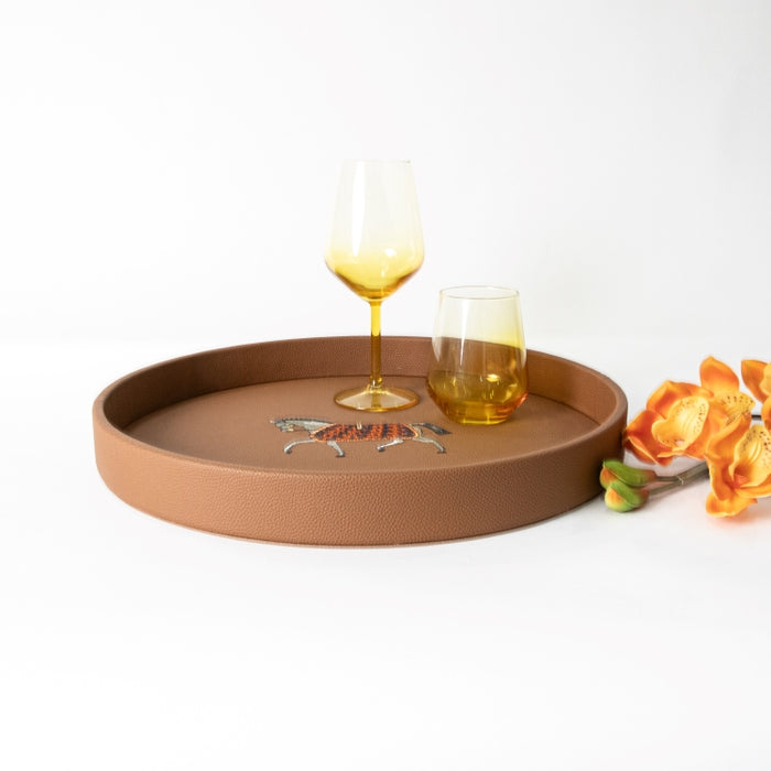 ROUND TRAY WITH EMBROIDERY HORSE D42CM (202042185)