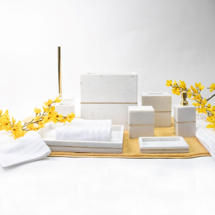 AS-8PCS BATHROOM SET INLAY WHITE/NATURAL (264846582)