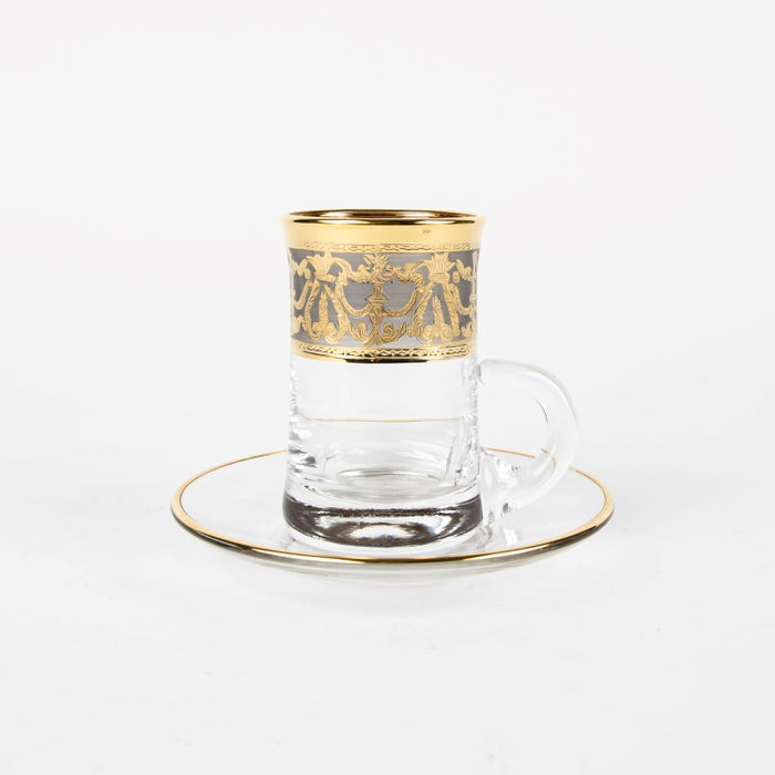 P960 TEACUP/SAUCER 6PCS MAT BLACK/GOLD (202016421)