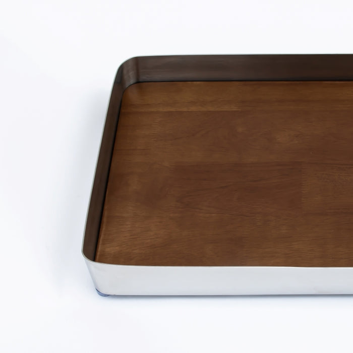 DAZHANG-RECT.TRAY WOOD&STAINLESS STEEL SLVR 40X29CM (202107491)