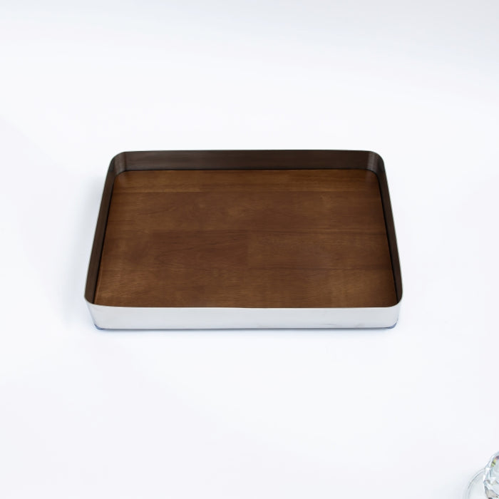 DAZHANG-RECT.TRAY WOOD&STAINLESS STEEL SLVR 40X29CM (202107491)
