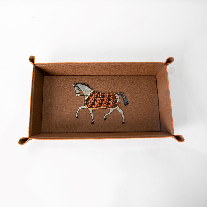 VALET TRAY RECT.SMALL WITH EMBROIDERY HORSE 34CMX19CM (202042184)
