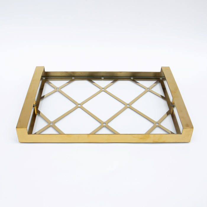 DAZHANG-GLASS TRAY NICKEL PLT GOLD 48X34CM (202107528)