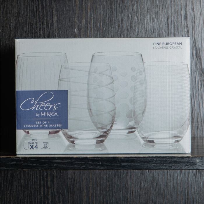 MIKASA CHEERS SET OF 4 17OZ STEM LESS WINE GLASS (202015412)