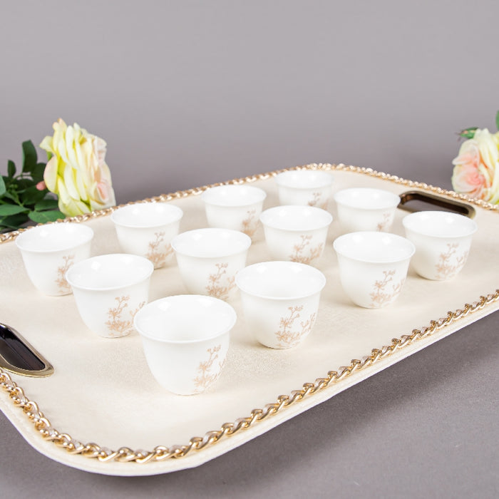 FOSUNY SET OF 12 NEW BONE CHINA GAWA CUPS WHITE/GOLD (202029007)