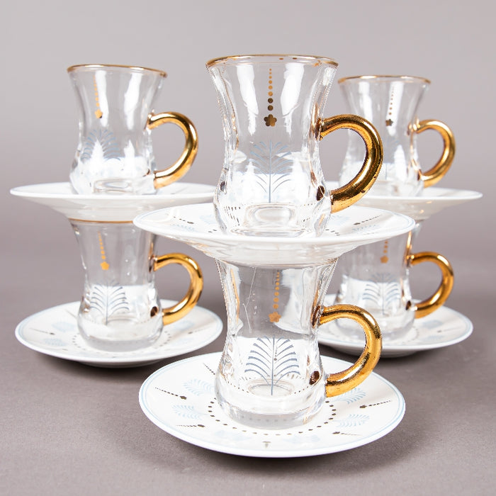 FOSUNY SET 6 GLASS CUP & SAUCER BLUE/GOLD (202028795)