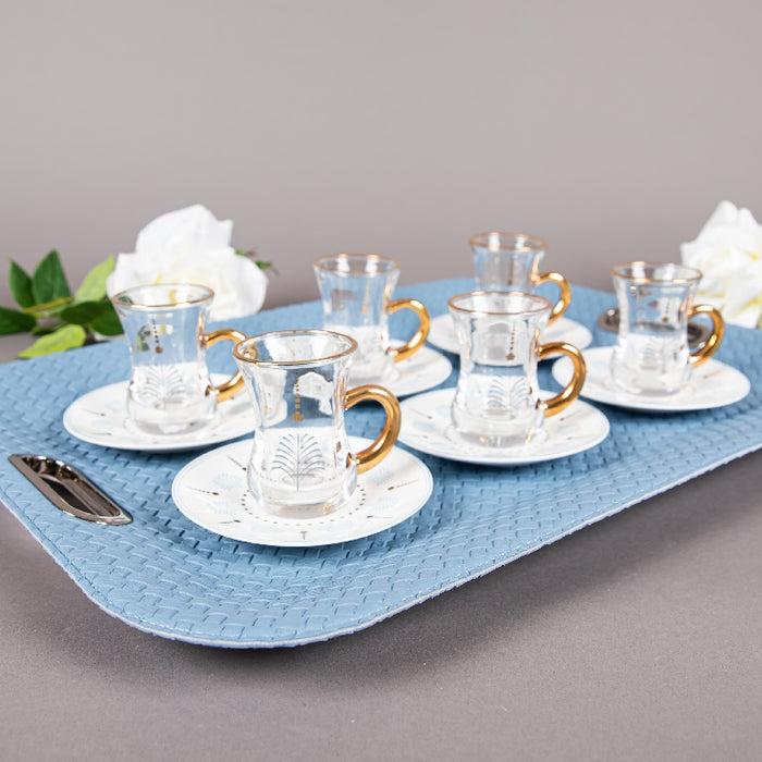 FOSUNY SET 6 GLASS CUP & SAUCER BLUE/GOLD (202028795)